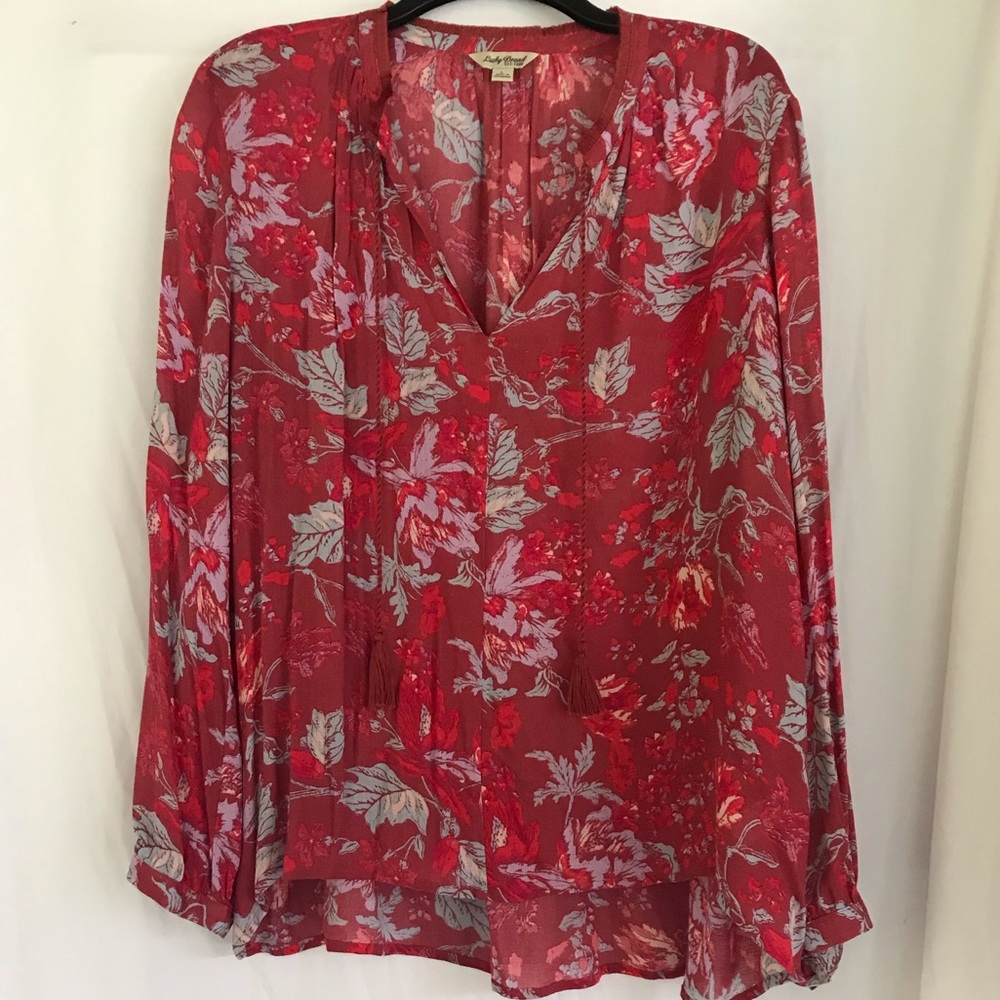 Lucky Brand Blouse, Sz Lg, Bright Reddish Orange